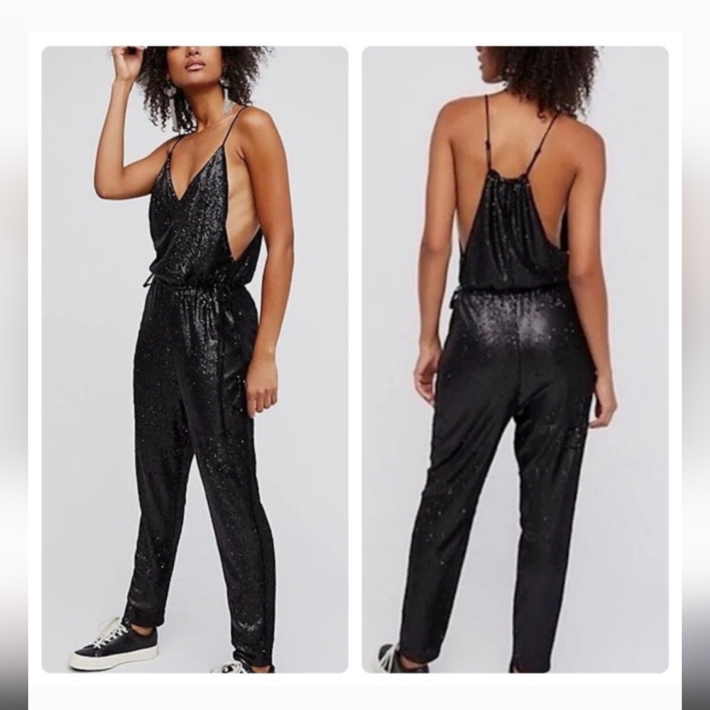 Free People Shimmering Black Jumpsuit